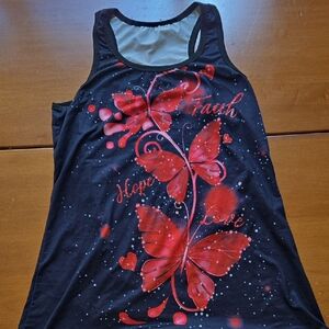 Women’s Black Tank Top with Red Butterfly Graphic
